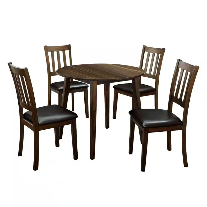 Table de salle à manger en bois massif 5 pièces - Table ronde brun noyer et 4 chaises, 5 pièces: table, 4 chaises