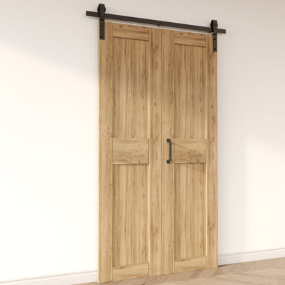 Bi-Folding Sliding Barn Door Hardware Front Mount Two Doors Kit - Classic Design Roller (Doors Not Included)