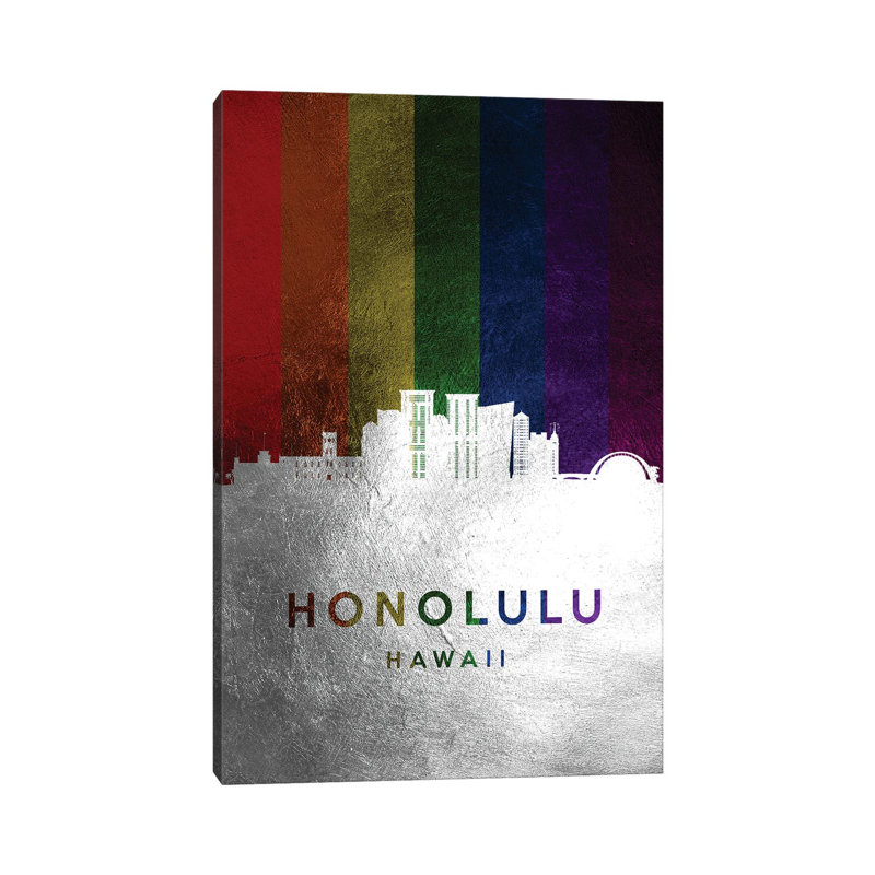 Honolulu Hawaii Spectrum Skyline by Adrian Baldovino - Wrapped Canvas Print, 20.32 cm H x 30.48 cm W
