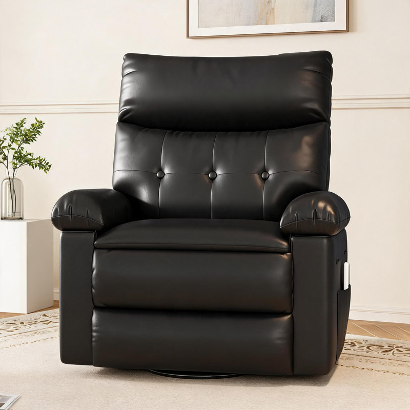 Fauteuil inclinable, berçant et pivotant, chauffant et massant, Noir