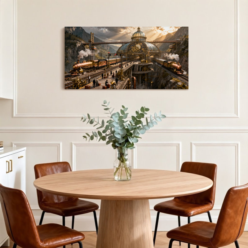 Paysage de montagne fantaisiste et science-fiction Steampunk, H 24 po x l 48 po