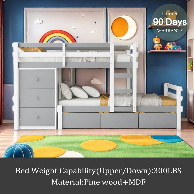 Lit superposé simple au-dessus de simple Johnaven, pour enfants, gris