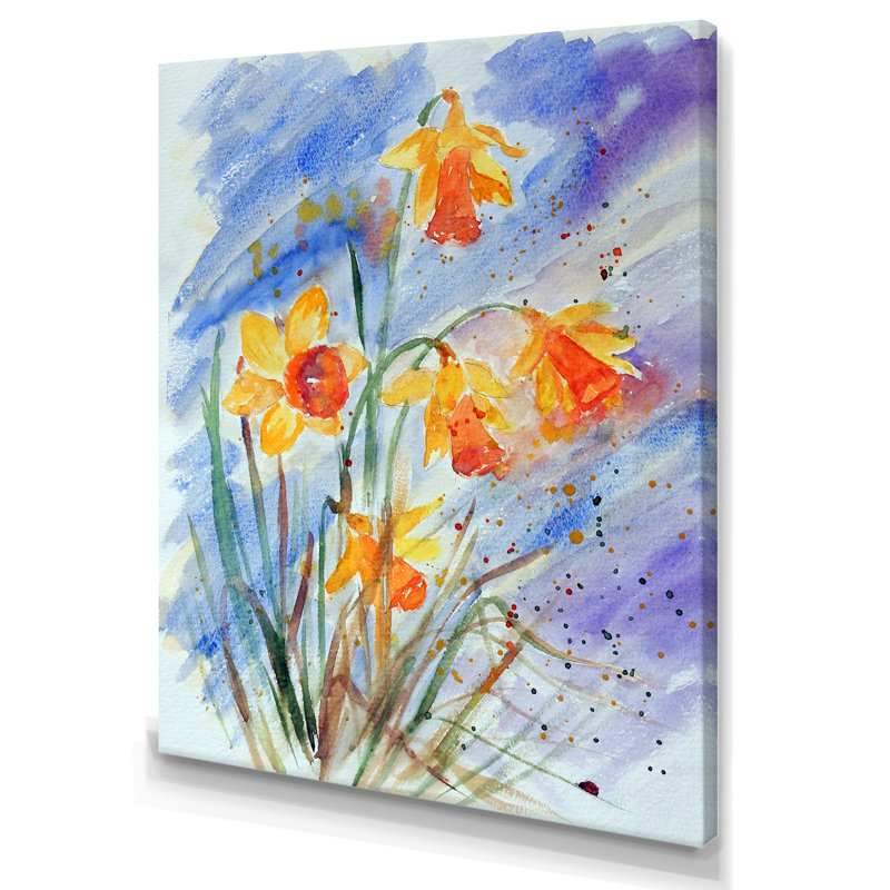Printemps fleurissant jaune orange - œuvre d'art traditionnelle sur toile, H 36 po x l 24 po x P 1 po, Toile tendue