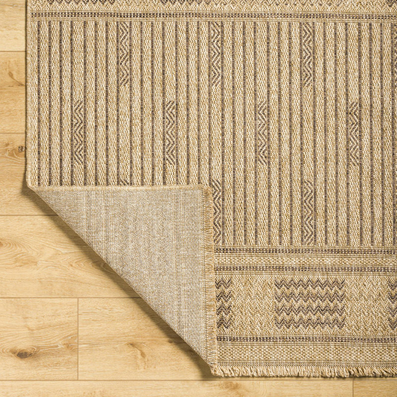 Alasa Beige and Brown Synthetic Indoor/Outdoor Rug 24" x 44"