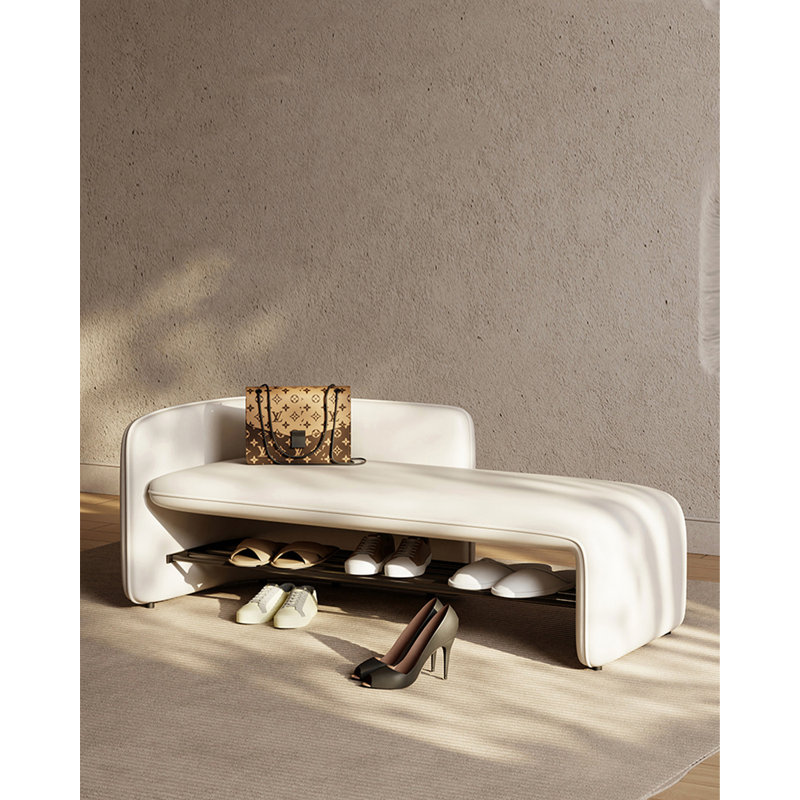 Banc de rangement en cuir massif et minimaliste, Beige