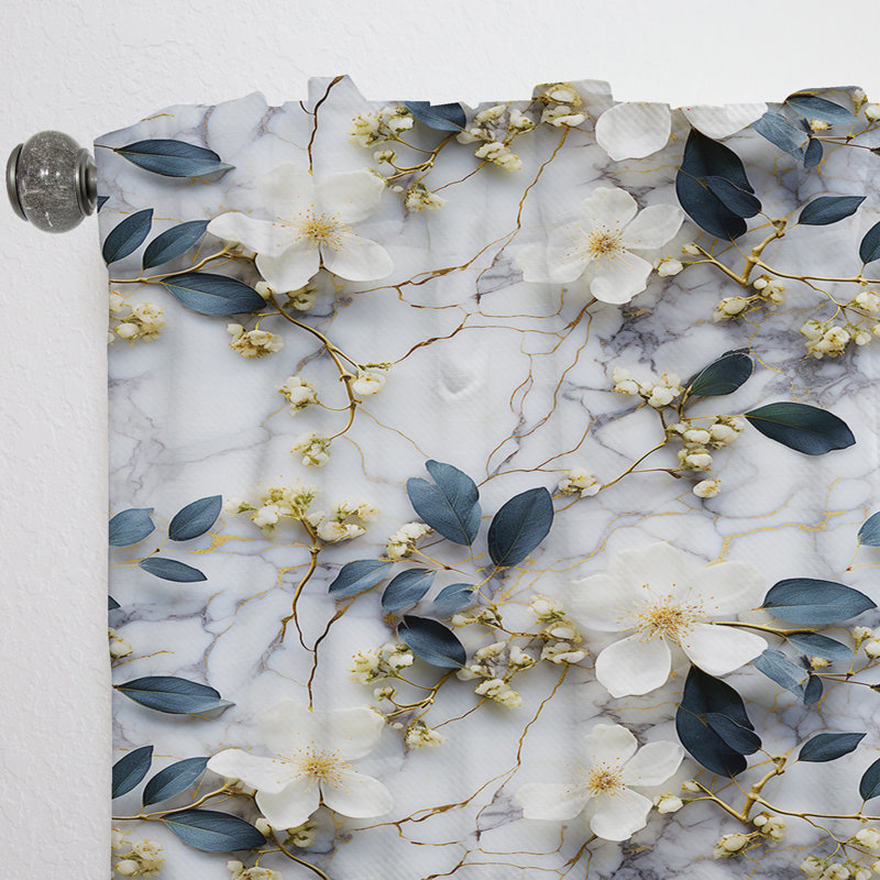 White Marble Botanical Floral Palette - Rideau obscurcissant en marbre abstrait - 1 panneau, L 52 po x L 108 po