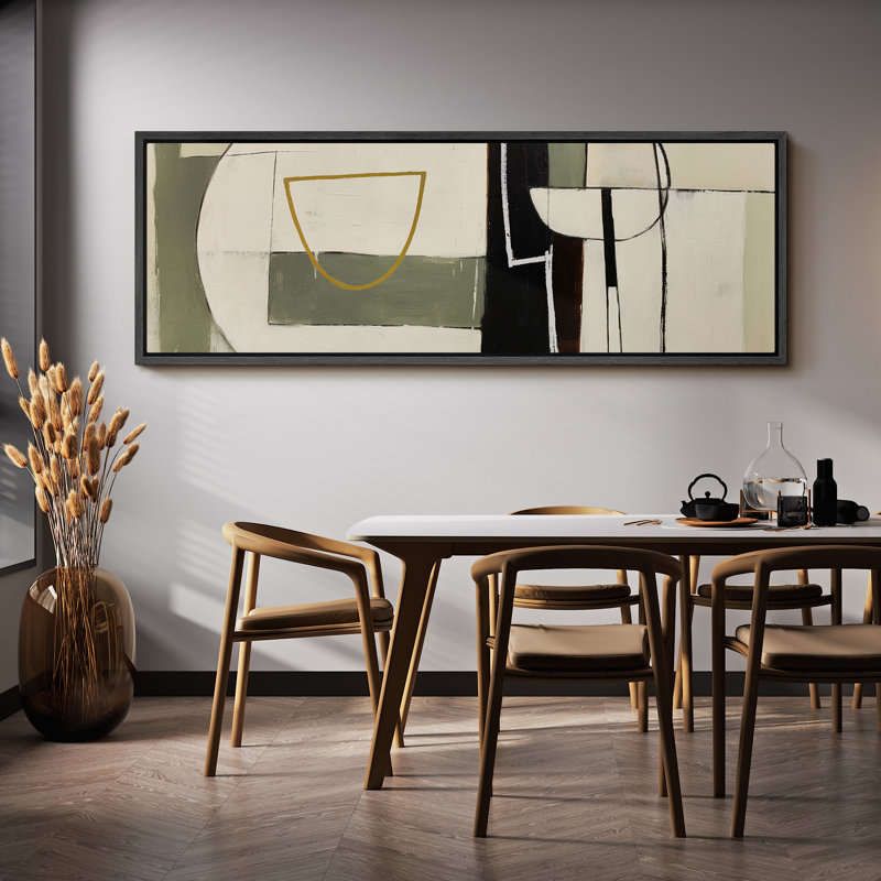 «Mid Century Shape Abstract Geometric Shapes», reproduction encadrée sur toile, H 20 po x l 60 po, Naturel