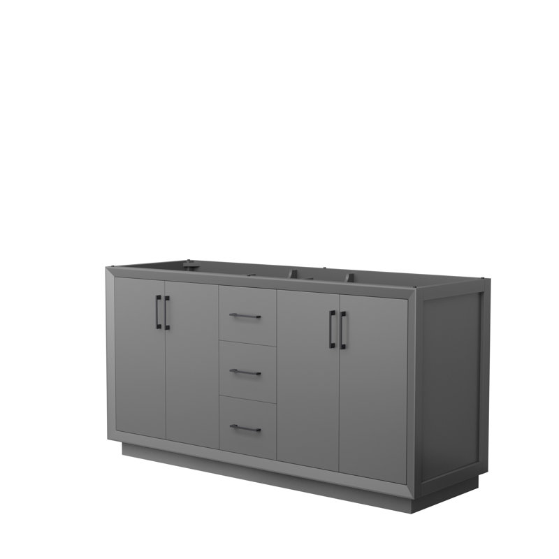 Strada 65.25'' Double Bathroom Vanity Base Only, Dark Gray/Black