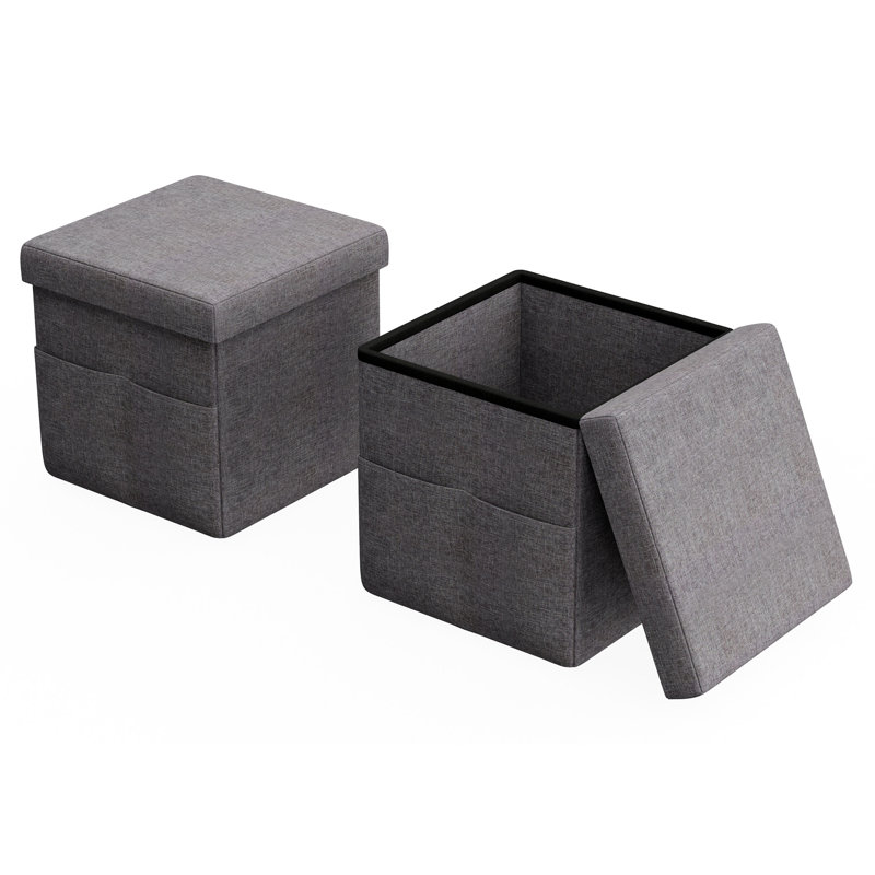 Charboneau Ottomans with Storage Pockets - 15-Inch Folding Foot Rests or Storage Organizers for Bedroom, Living Room, or Dorm, Set of 2 - Grey
