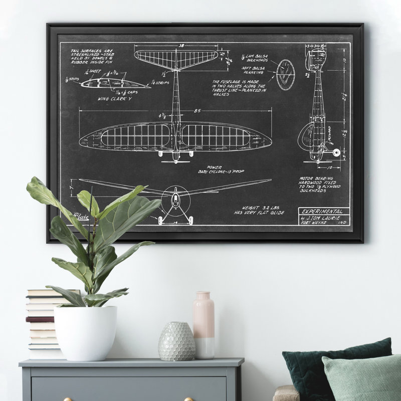 " Aeronautic Blueprint VI ", 22" H x 30" W x 1" D, Black