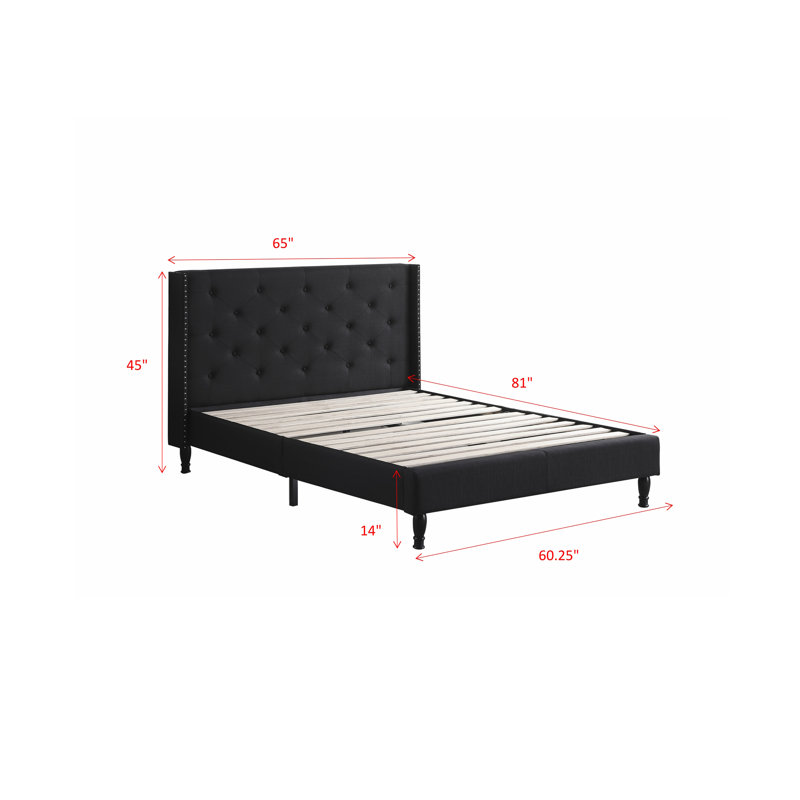 Upholstered Wingback Bed, Black, Queen