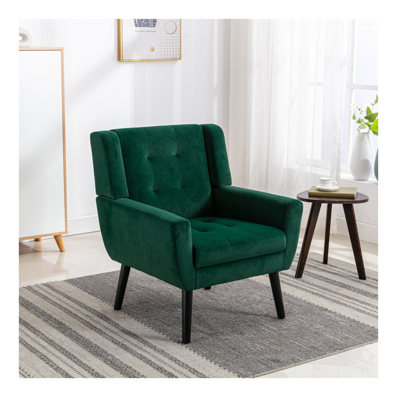 Chaise de chambre à coucher avec accoudoirs noirs, moderne et ergonomique, Velours vert rétro