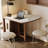 Foldable White Stone Dining Table with Walnut-Tone Legs, Space-Saving Design, Fully Assembled