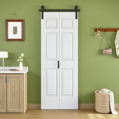 32"x84'' Closet style 6 Paneled Manufactured Wood Paneled Bifold Sliding Barn Door with Installation Hardware Kit