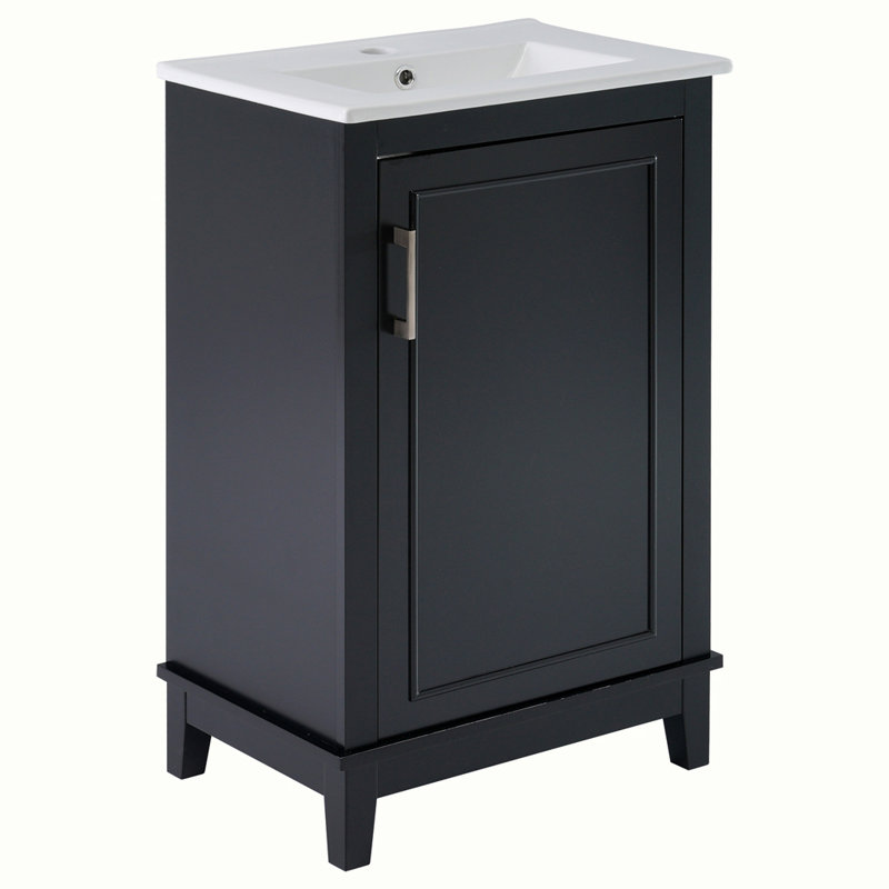 Petit meuble-lavabo moderne avec lavabo en céramique, Argent argent, Noir, noir, noir, noir
