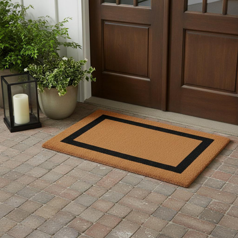 Tapis d'entrée extérieur en fibre de coco brun et noir, 91 x 152 cm