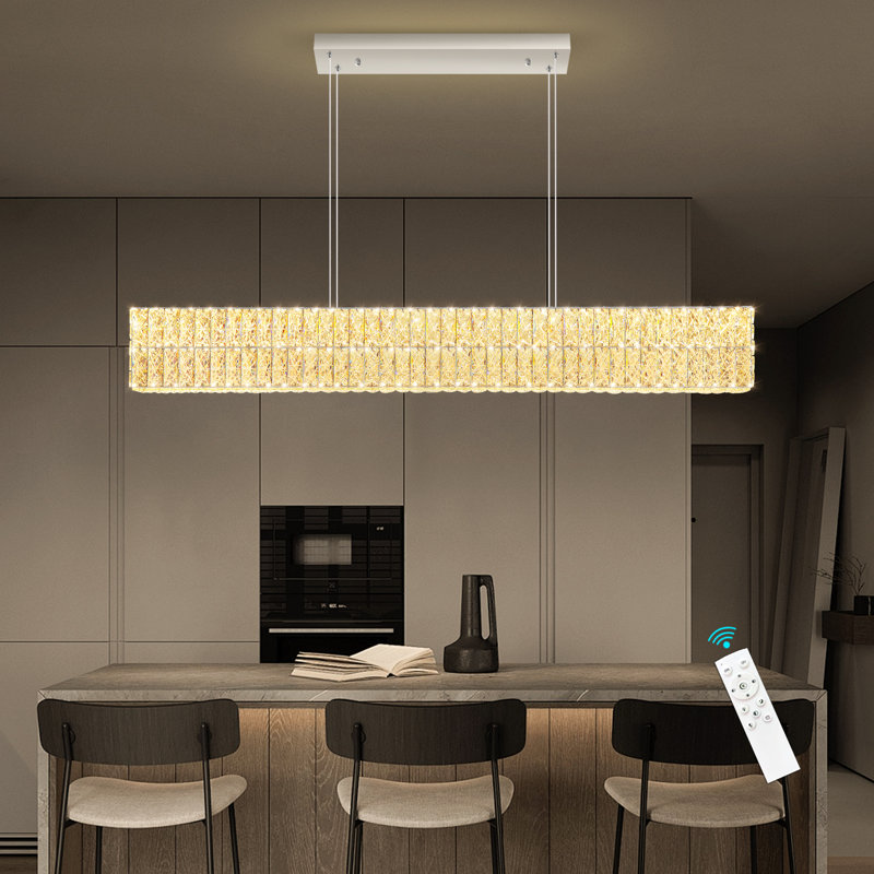 Lustre en cristal de 47 po de longueur, Chrome chrome