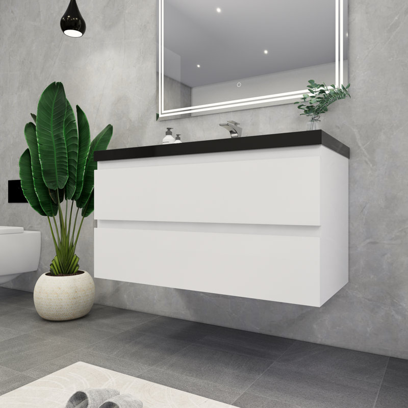 Ensemble de meuble-lavabo simple mural 42 po Castin, Blanc lustré