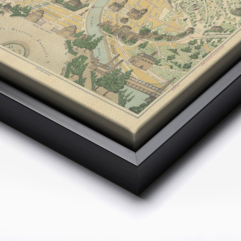 Carte illustrée de Florence, Cadre noir, Canevas, H 24 po x l 32 po