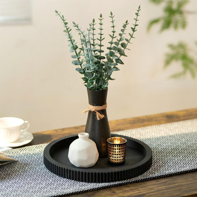 Plateau rond en bois noir 12 po, décor de maison de campagne moderne