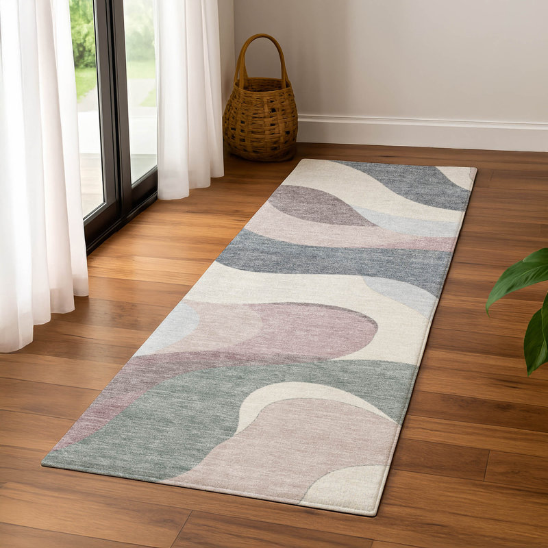 Premium Machine Washable Mayfield AMF2186 swirls Rug, 2'3" x 7'6" Runner, Blush