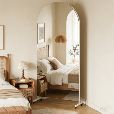 Large Floor Mirror，Arched Rolling Home Gym Mirror 360° Swivel On Wheels, For Yoga Studio, Bedroom, Dancing Studio
