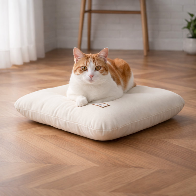 Maison pour chat d'intérieur en bois massif avec coussin, lit de chat moderne fermé pour petits chats