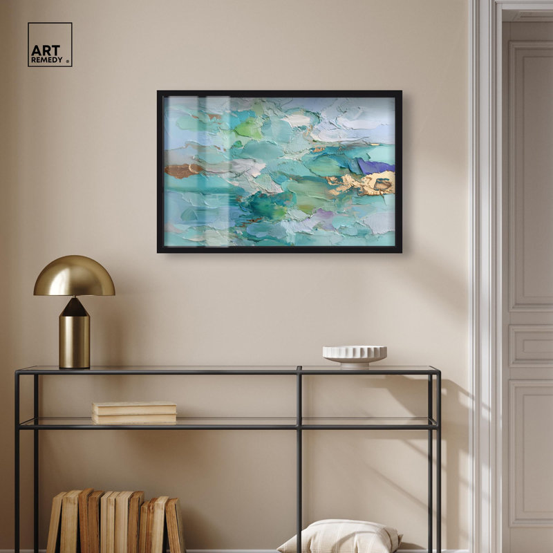 Décoration murale bleue Azure Tide IV Shadowbox par Art Remedy, cadre noir, 31 x 21, H 21 po x l 31 po, Structure noire