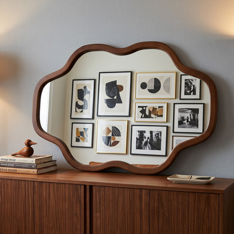 Miroir d'appoint mural, 20 po x 30 po, Noir + noyer foncé