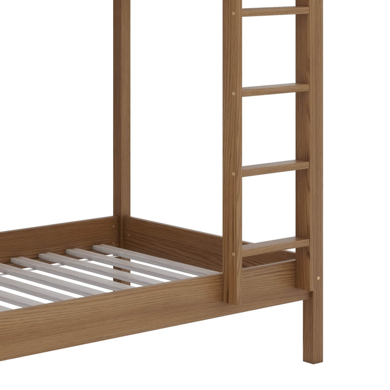 Lit superposé simple en bois d'hévéa simple, cadre de lit superposé rembourré avec échelle