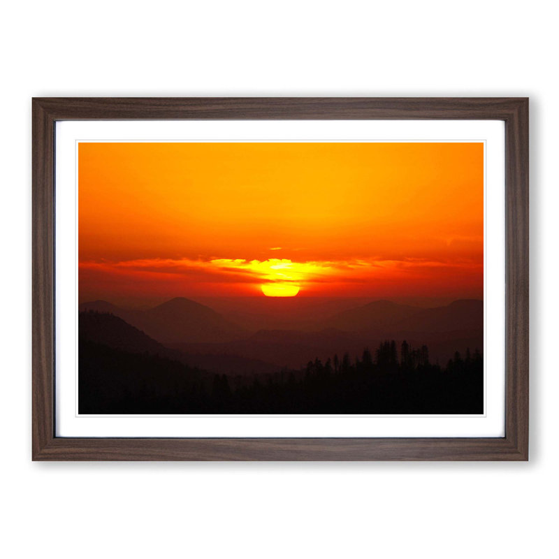 Sunset over Sequoia National Park - Picture Frame Art Prints, 48cm H x 65cm W x 2cm D, Walnut Framed