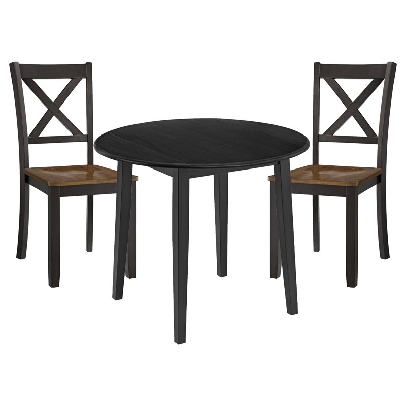  Drop Leaf Table with Set of 2 X-Back Chairs, Wooden Dining Set, Black, 3 Pieces: Table, 2 Chairs