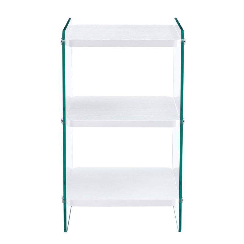 3 Levels Nightstand, Side Table, Bedside Table With Tempered Glass Leg, Accent Table, Transparent/White