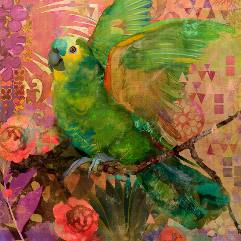 Great Green Parrots 18" x 18" Canvas Print