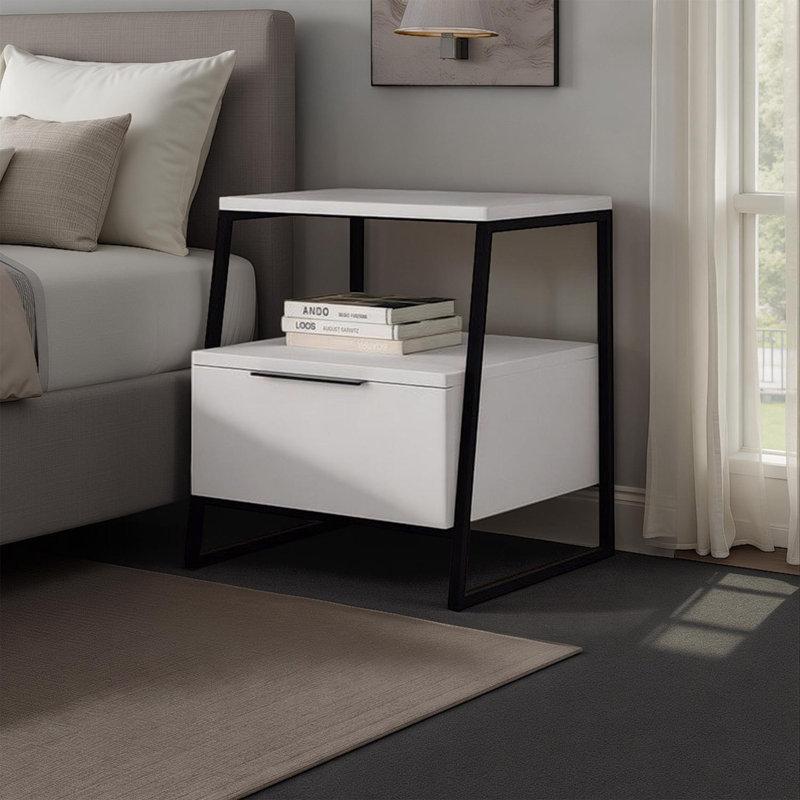 45cm W Metal Bedside Table, White