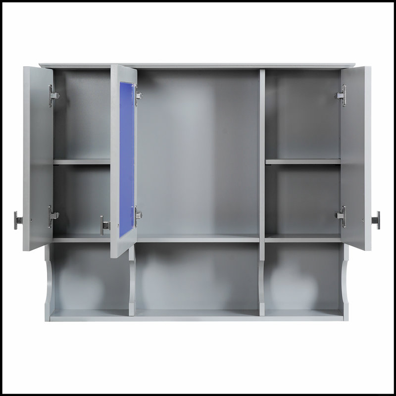 Armoire à pharmacie murale 35 po x 28 po avec miroir et tablettes ouvertes, solution de rangement moderne pour petits espaces