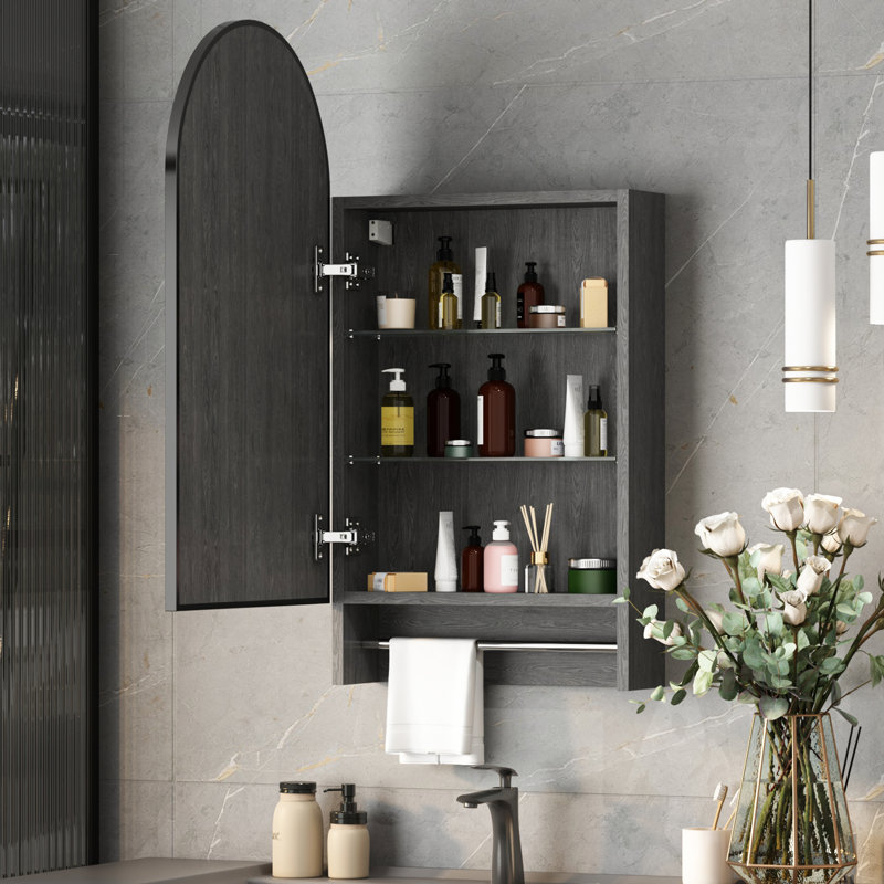 Armoire à pharmacie arquée avec barre à serviettes et miroir, fixation murale