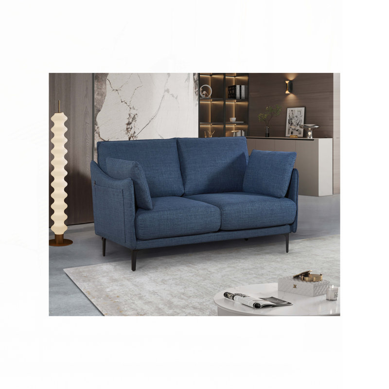 Canapé avec 2 coussins, pieds Metel, H 33,46 po x l 53,14 po x P 33,46 po, Bleu très foncé
