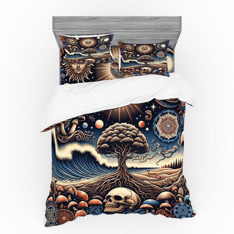 Ensemble de literie de nuit bohémienne et saumon foncé coquille d'œuf bleu, King Duvet Cover + 3 Additional Pieces