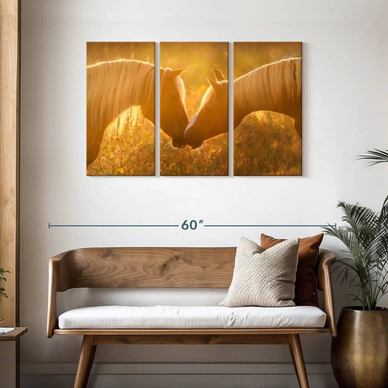 Hardie, coucher de soleil romantique, chevaux, H 28 po x l 45 po
