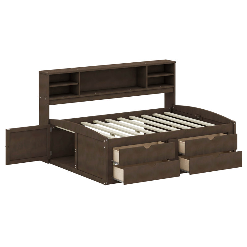 Lit de jour double en bois Sedalia avec 2 armoires de chevet, Brun antique