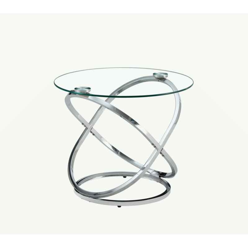 Table basse ronde en verre., Argent argent
