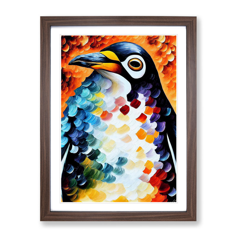 XC1022-3498X Penguin Portrait No.2 - Wrapped Canvas Print, 64cm H x 46cm W x 2cm D, Walnut Framed