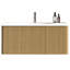 36 - Inch Bathroom Vanity, Natural Oak, Wall Mounted Floating, White Integrated Sink, Push Open Drawer, U Shape Fitting 36" Striped Oak Ceramic Material, Hardware,