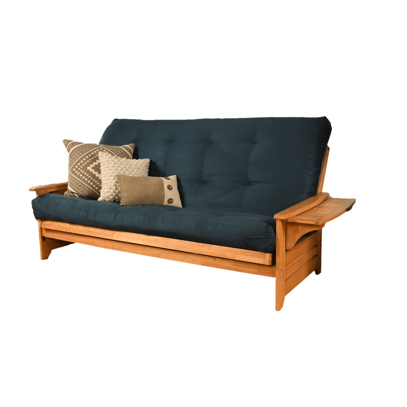 Stratford 86" Wide Queen Futon and 6000 Mattress, Blue  Microsuede, Butternut