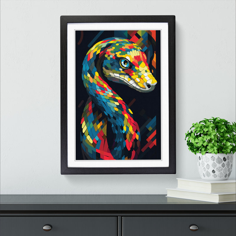 Python Constructivism - Single Picture Frame Print on Wood, Black Framed, 34cm H x 25cm W x 2cm D