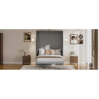 Rotating Queen Murphy Bed With Hidden Storage Racks, Space-Saving Multifunctional Wall Bed For Home Office & Small Rooms, Gray