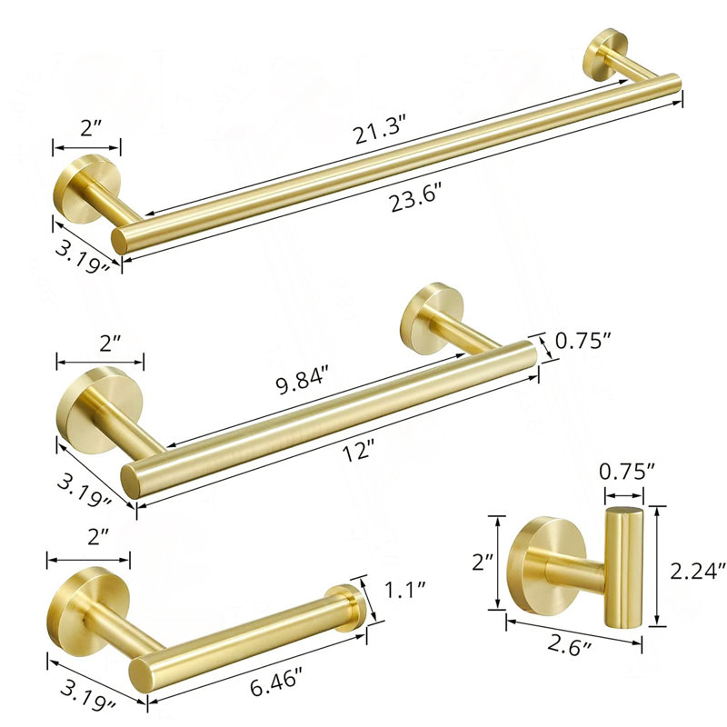 4-Pieces Brushed Nickel Gold Bathroom Accessories Set, Stainless Steel Bathroom Hardware Set, Bath Towel Bar Set, Towel Racks For Bathroom Wall Mounted.