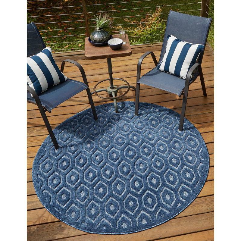 Tapis intérieur / extérieur bleu marine Heckstall, Rond 5 pi 3 po