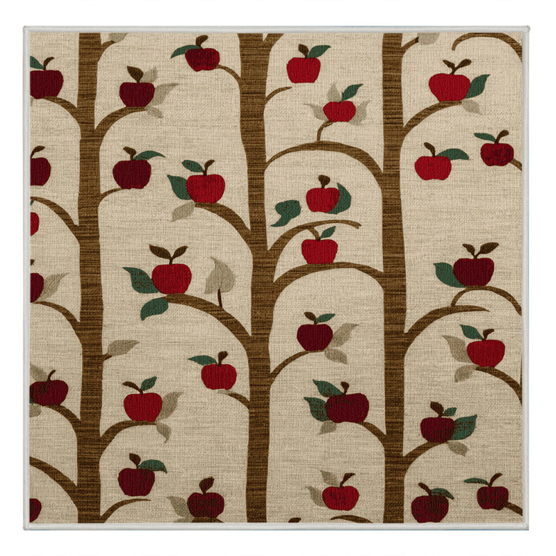Washable Apple Trees Farm Area Rug, Square 4'